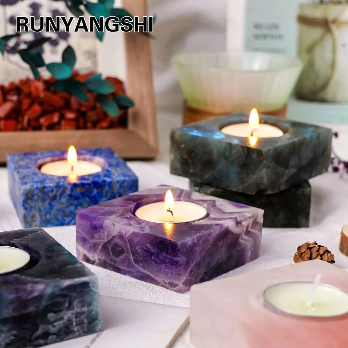 Portavelas de Cristal Natural en Bruto — Decoración de Altar