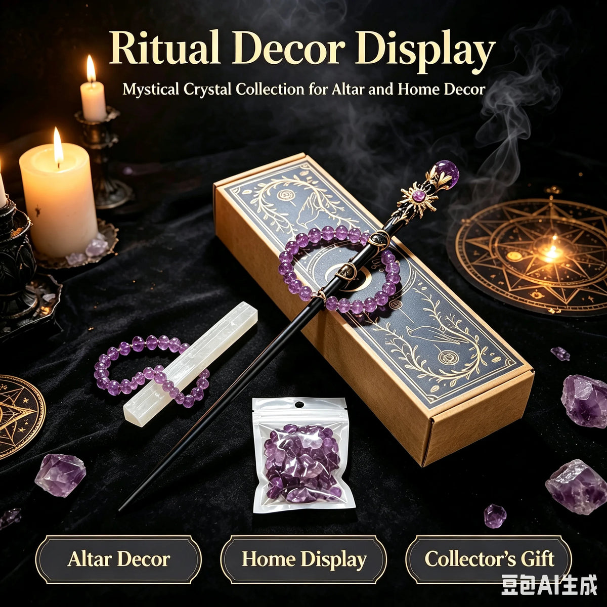 Kit de Bruja con Amatista y Cristales Naturales — Set Mágico de Regalo