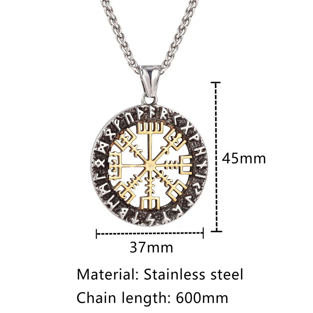 Colgante Nórdico Vegvísir — Brújula Vikinga de Acero Inoxidable
