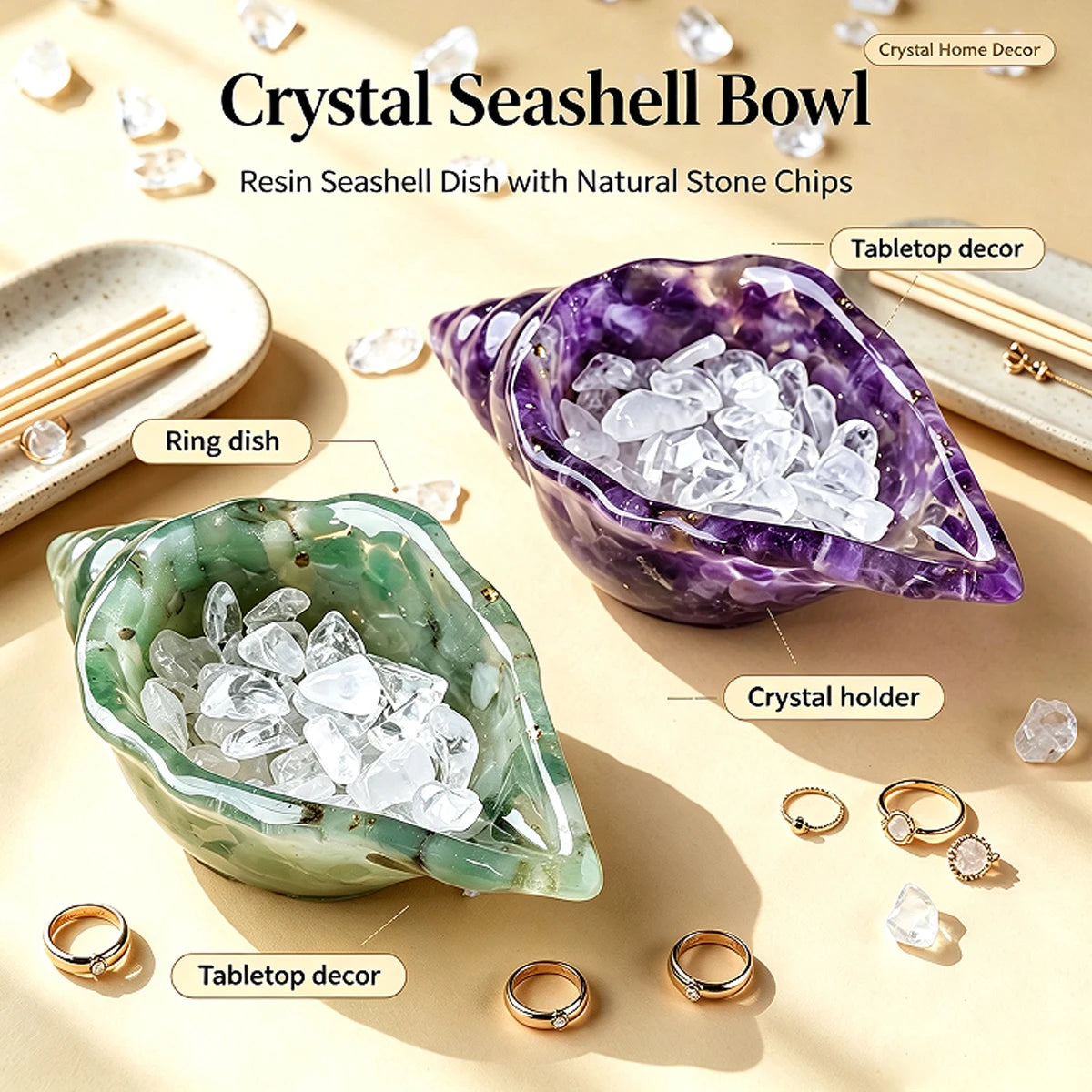 Concha de Cristal Natural — Figura Decorativa de Armonía y Prosperidad