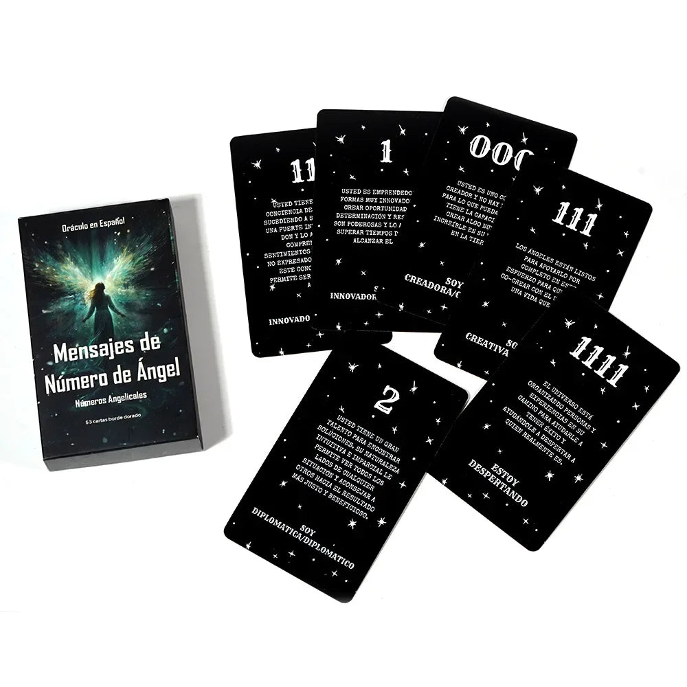 Oráculo de los Números Angelicales — 53 Cartas con Bordes Dorados
