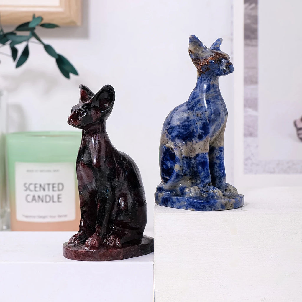 Gato Esfinge de Cristal Natural — Figura de Misterio y Elegancia