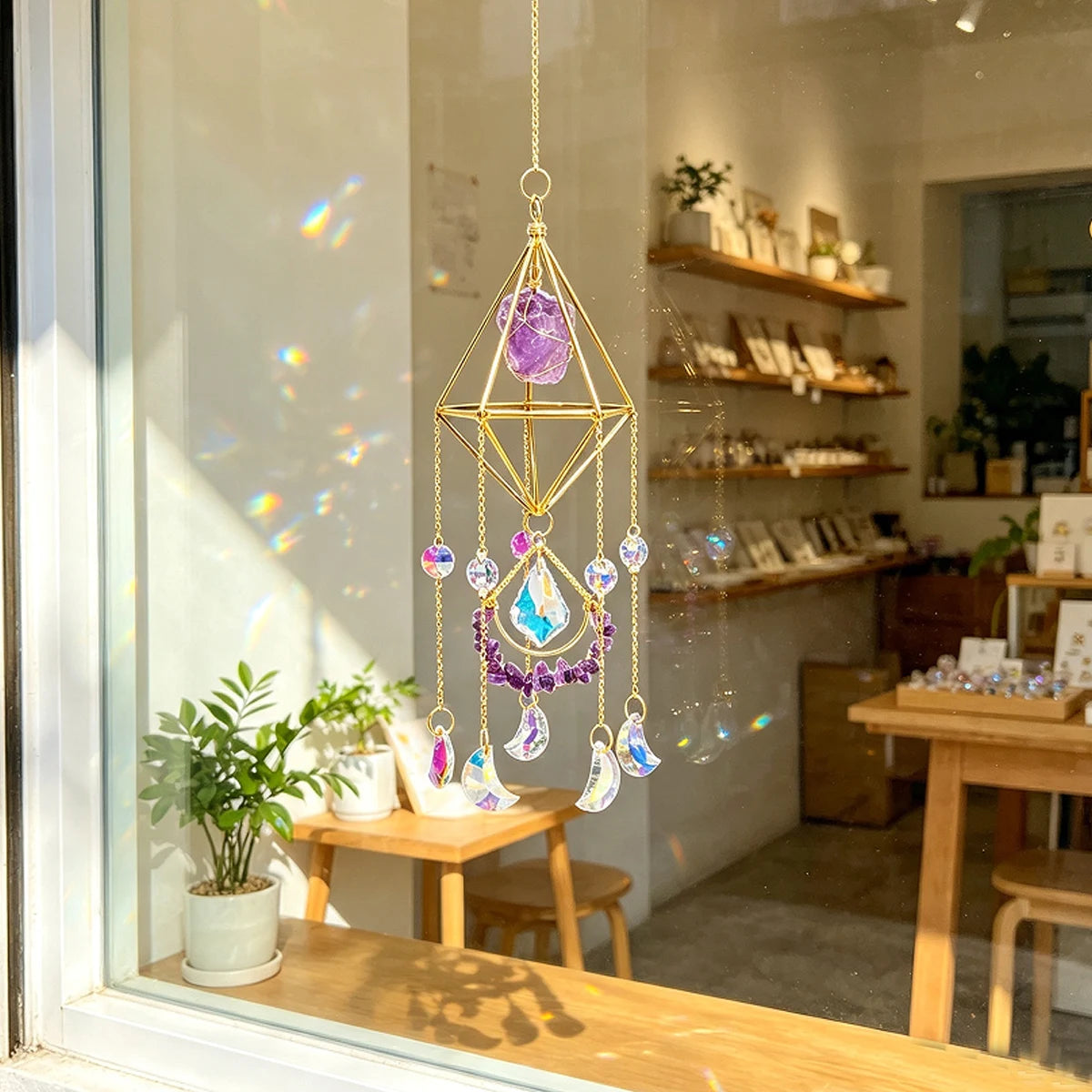 Atrapasol de Cristal con Prisma Arcoíris — Decoración Mágica para Ventanas