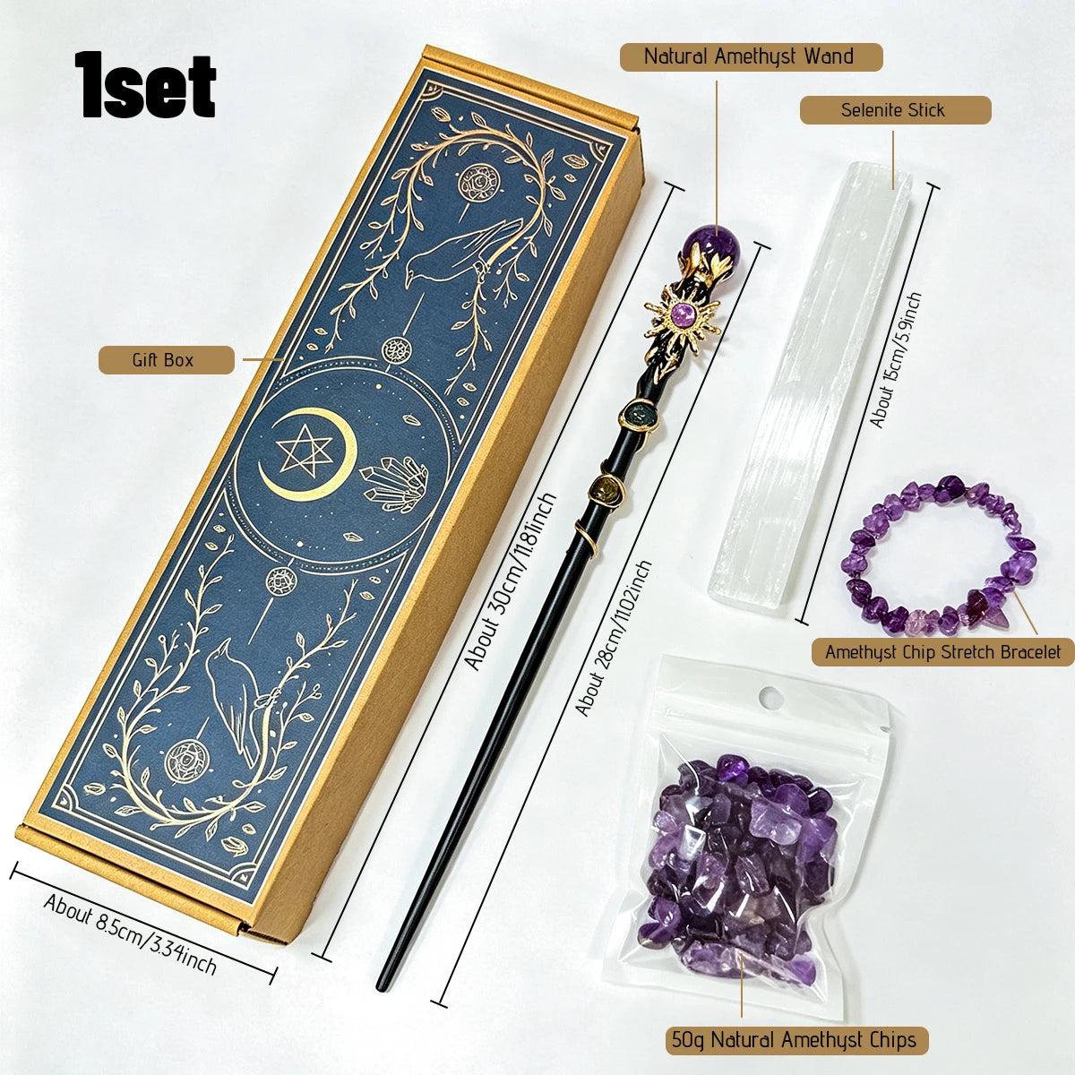 Kit de Bruja con Amatista y Cristales Naturales — Set Mágico de Regalo