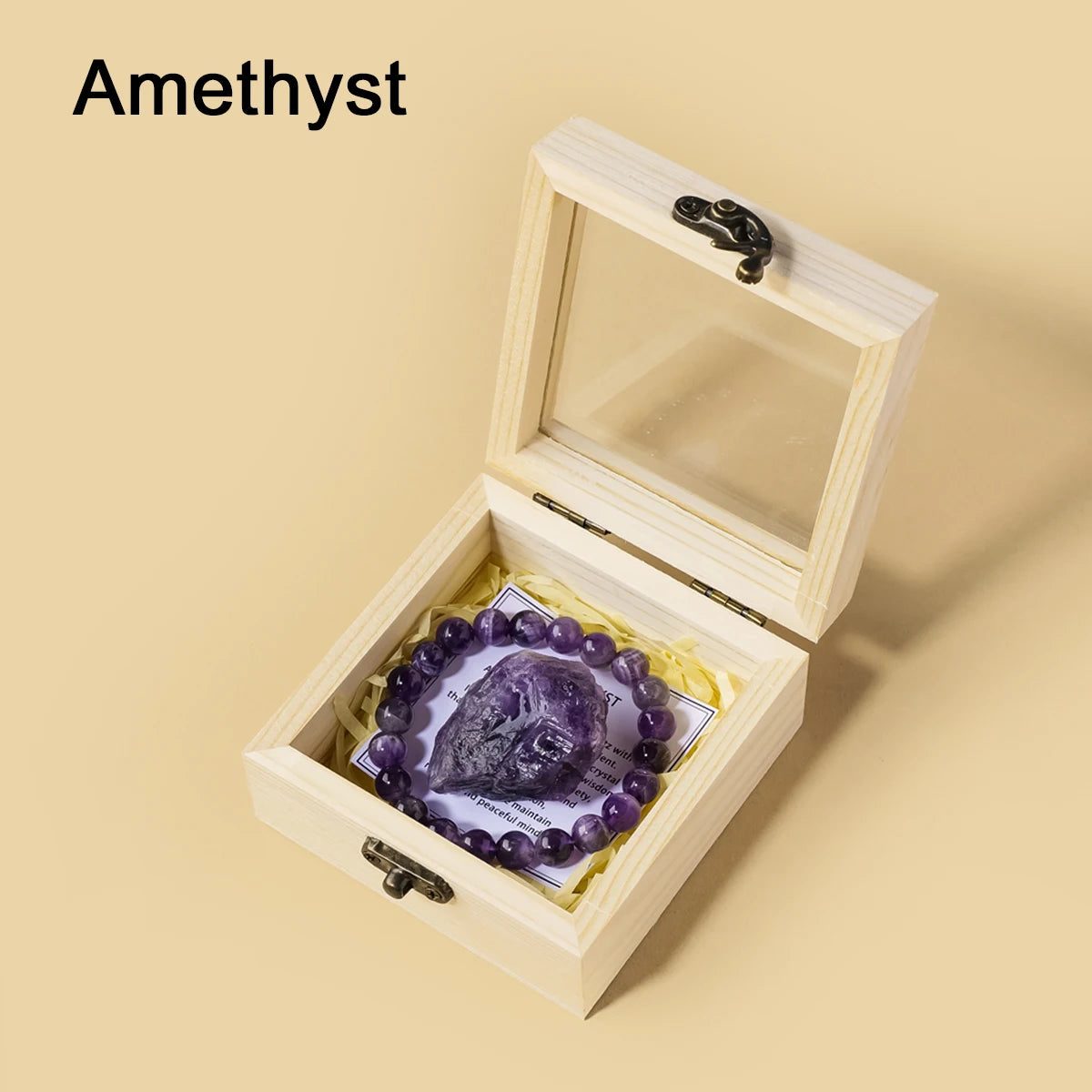 Cofre de Cristales Naturales — Piedra y Pulsera en Caja de Madera