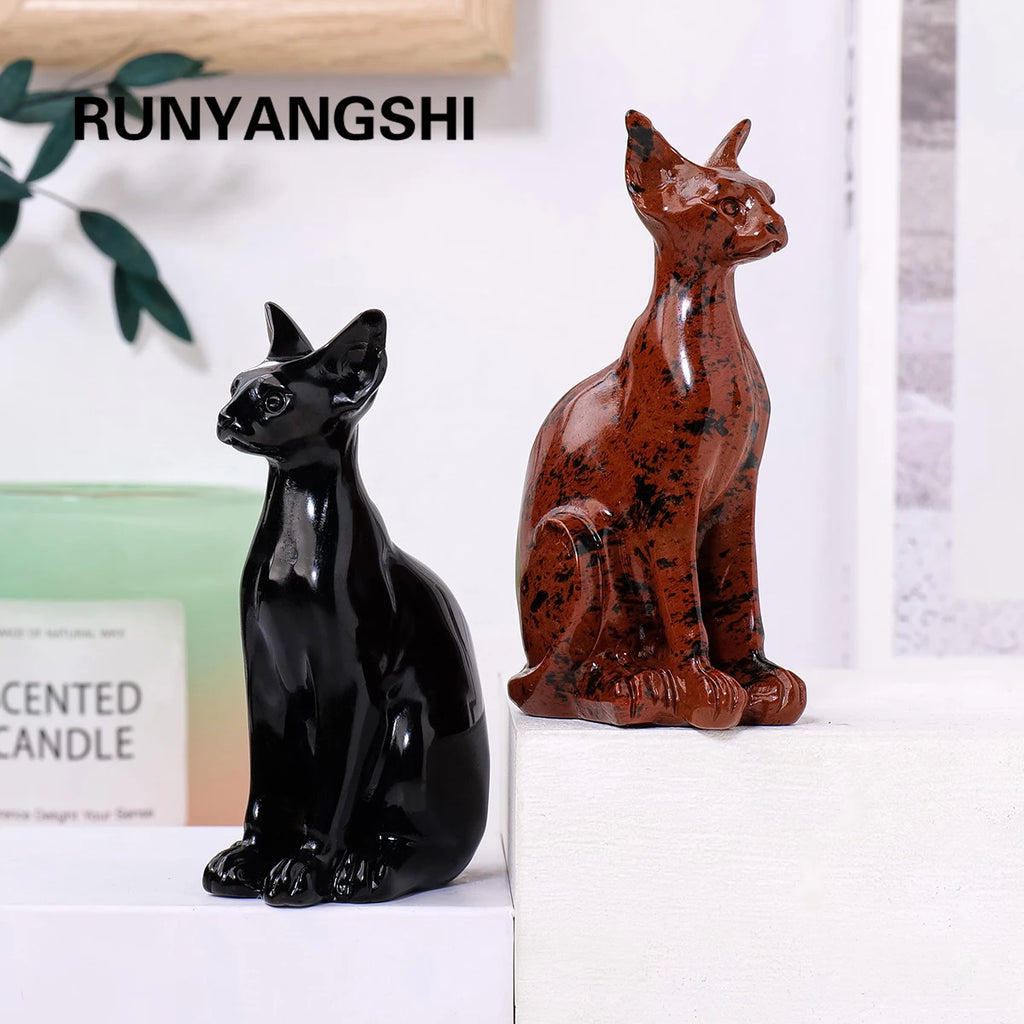 Gato Esfinge de Cristal Natural — Figura de Misterio y Elegancia