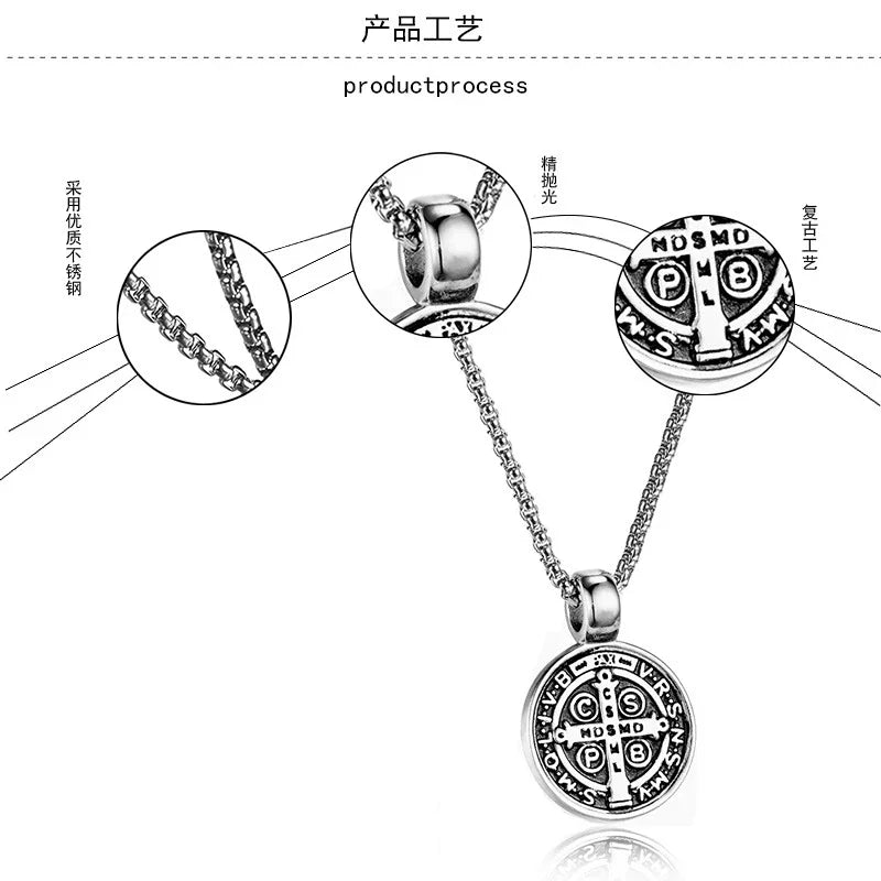 Collar de San Benito — Medalla de Protección en Acero Inoxidable