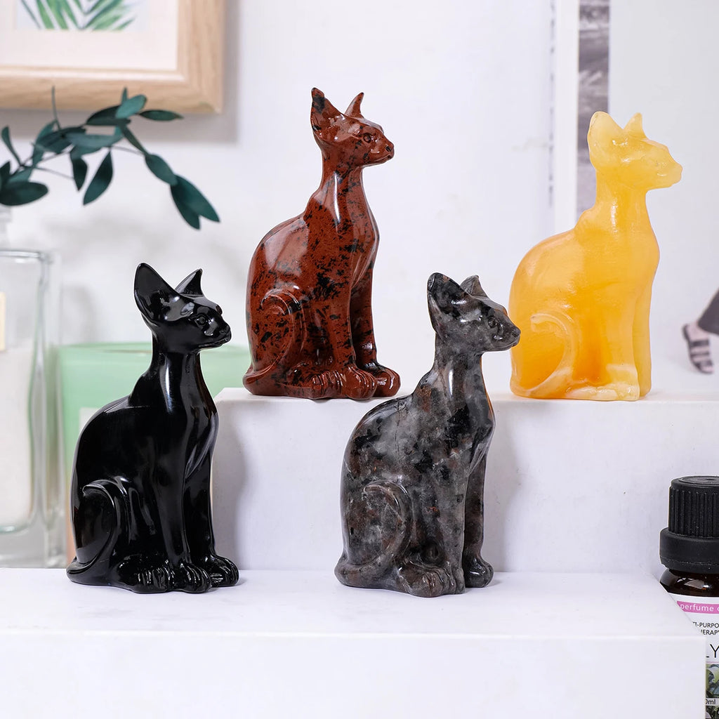 Gato Esfinge de Cristal Natural — Figura de Misterio y Elegancia