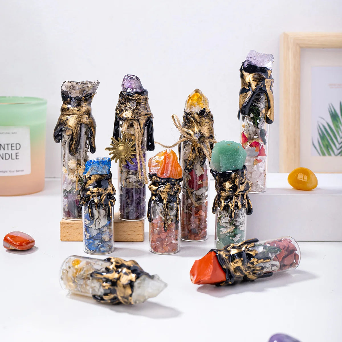 Frasco Mágico de Cristales Naturales — Decoración para Altares y Rituales