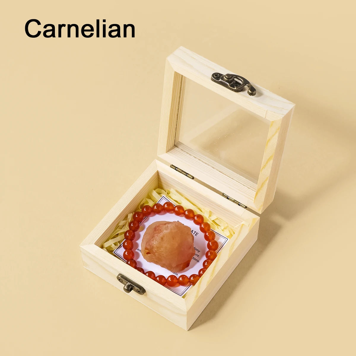 Cofre de Cristales Naturales — Piedra y Pulsera en Caja de Madera