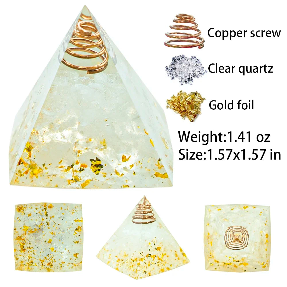 Pirámide Energética de Cristal Natural con Pan de Oro