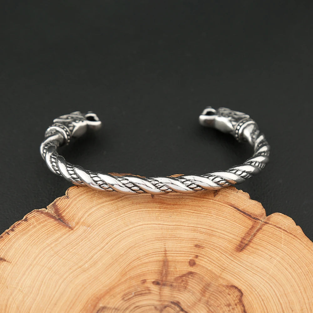 Pulsera Vikinga de Doble Dragón — Acero Inoxidable 316L