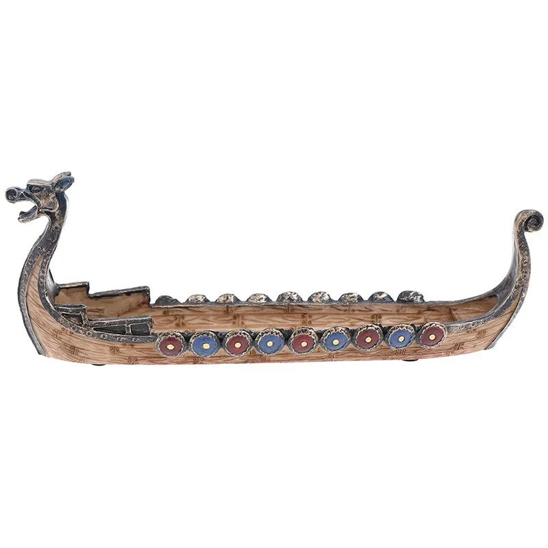 Barco Vikingo Decorativo — Drakkar Nórdico de Resina