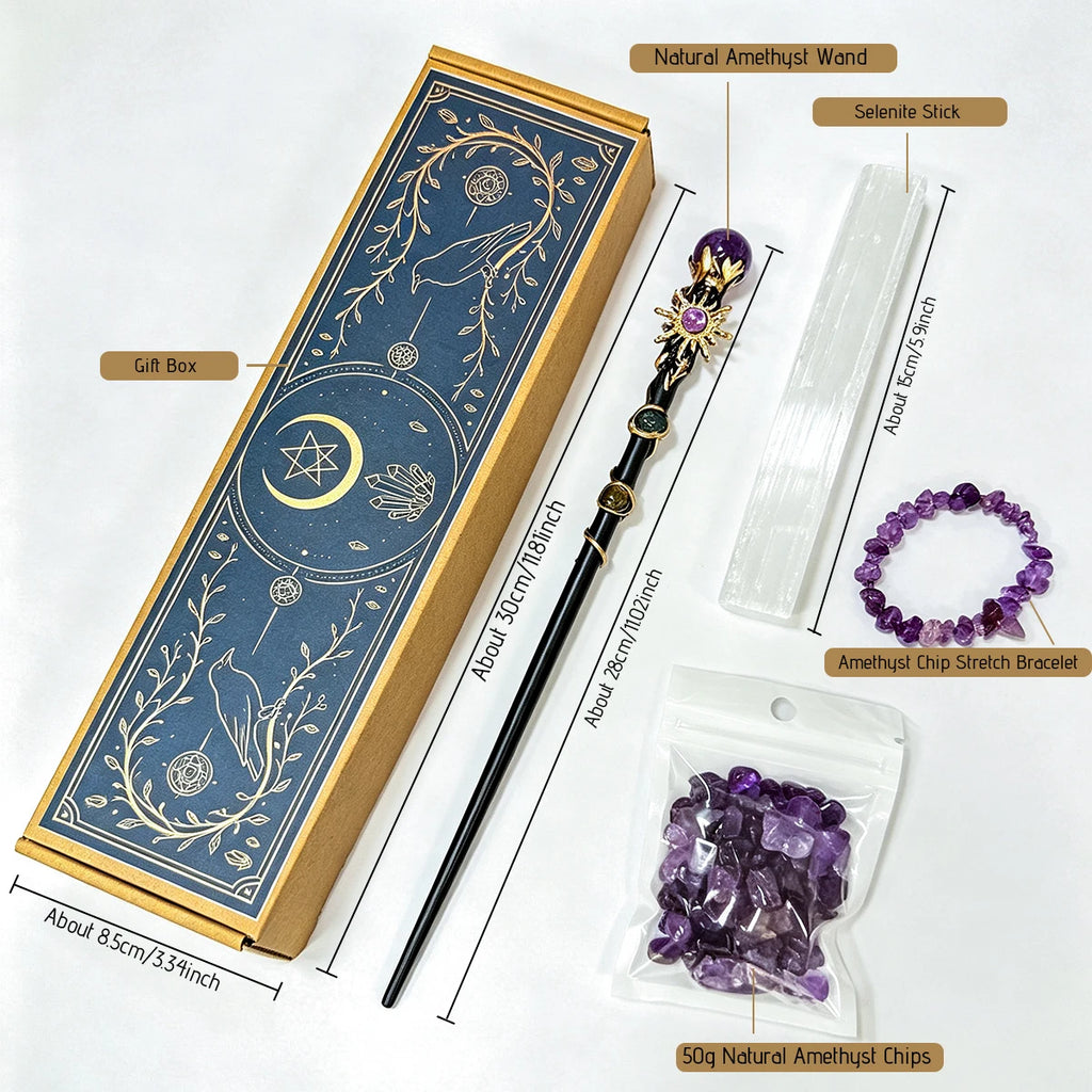 Kit de Bruja con Amatista y Cristales Naturales — Set Mágico de Regalo