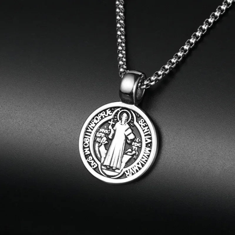 Collar de San Benito — Medalla de Protección en Acero Inoxidable
