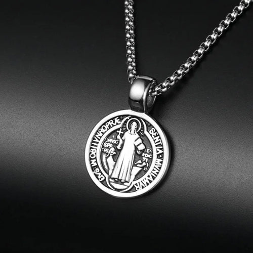 Collar de San Benito — Medalla de Protección en Acero Inoxidable