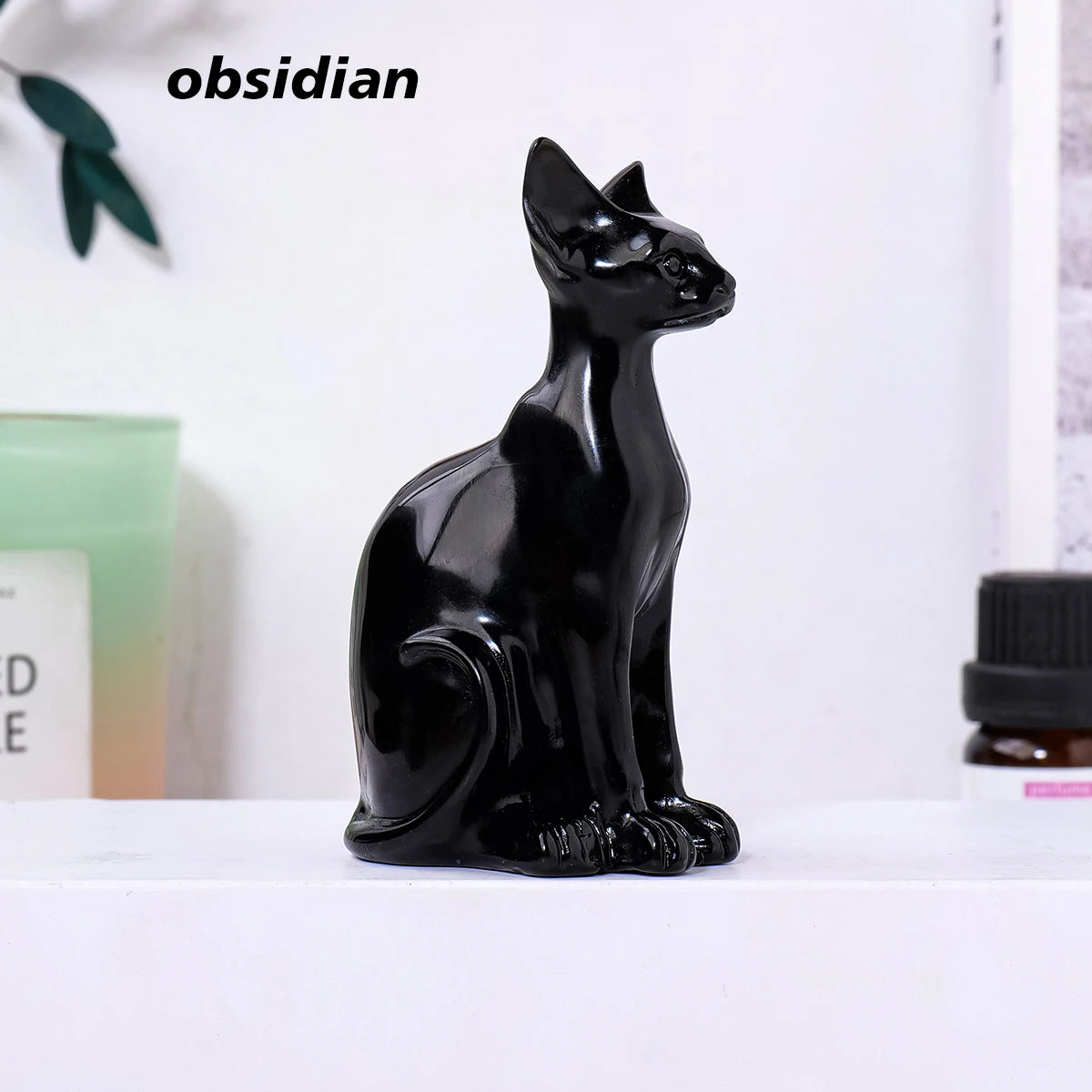 Gato Esfinge de Cristal Natural — Figura de Misterio y Elegancia