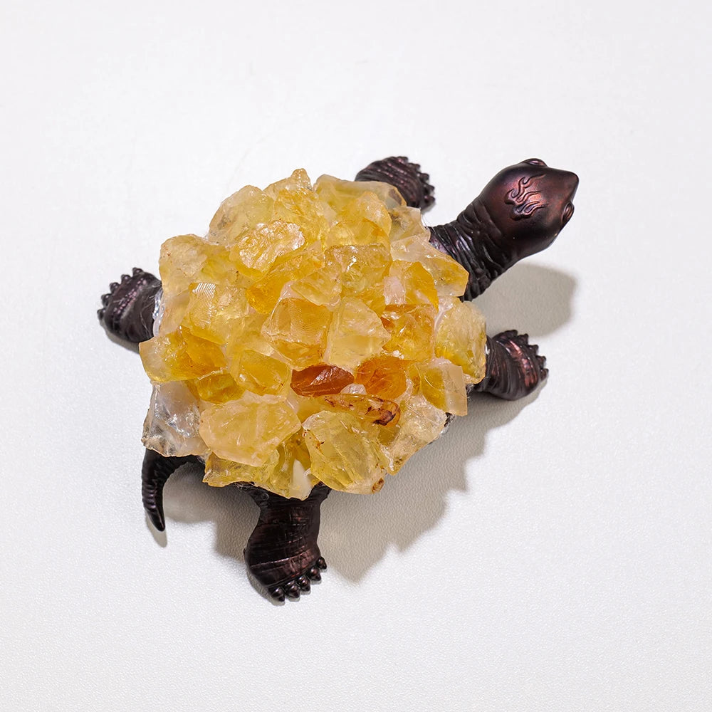 Tortuga de Cristal Natural con Drusa — Símbolo de Sabiduría y Longevidad