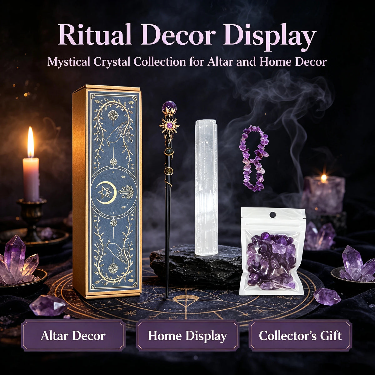 Kit de Bruja con Amatista y Cristales Naturales — Set Mágico de Regalo