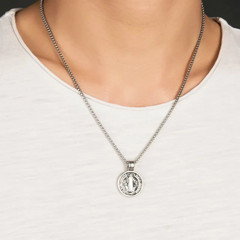 Collar de San Benito — Medalla de Protección en Acero Inoxidable