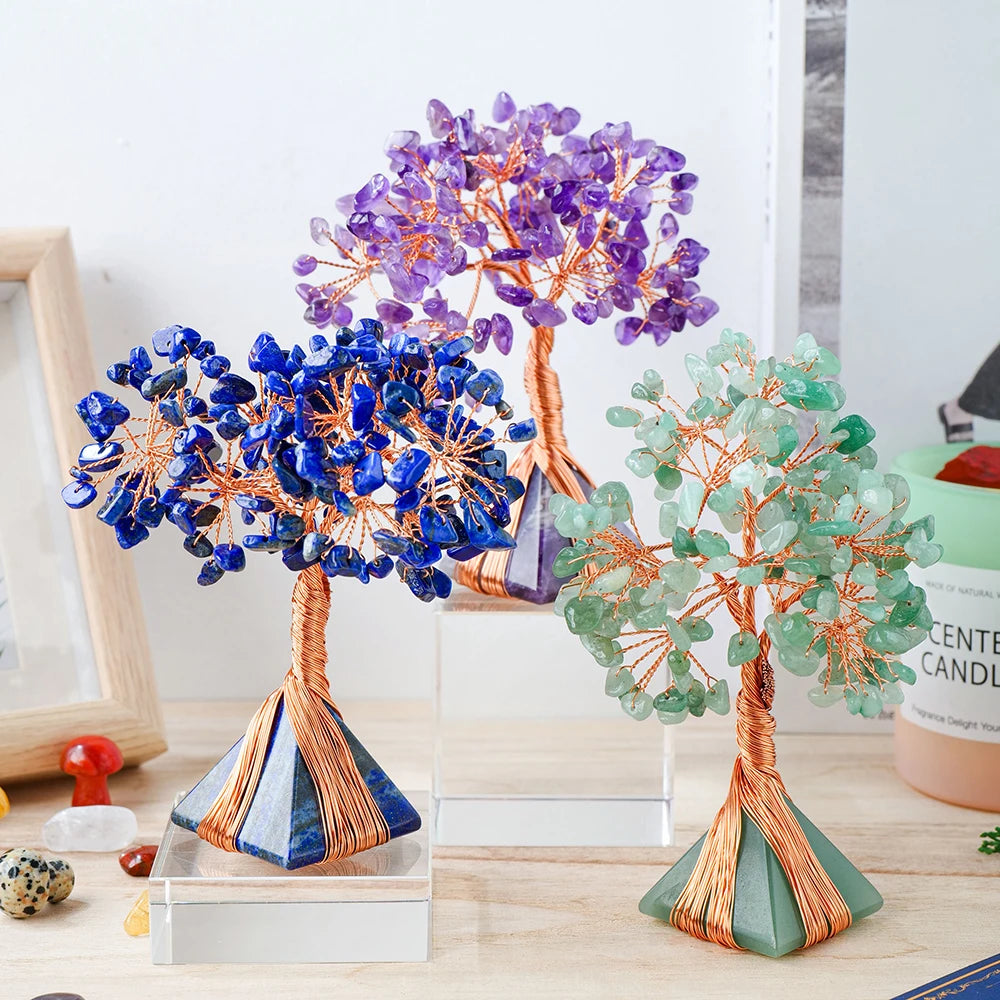 Árbol de Cristales Naturales con Base Piramidal — Abundancia y 7 Chakras