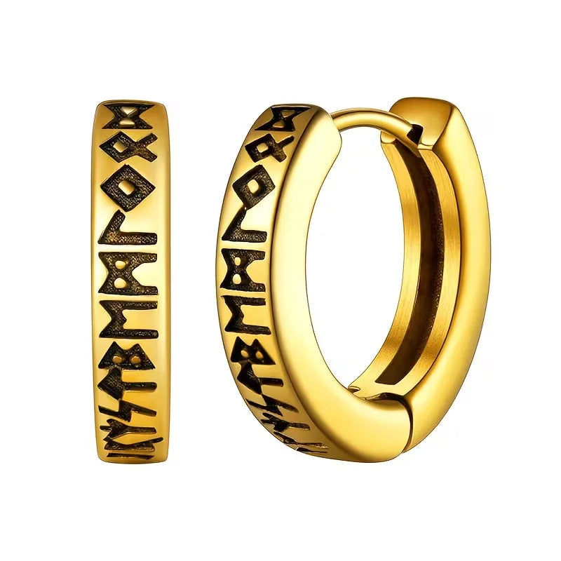 Pendientes Vikingos de Aro con Runas — Acero Inoxidable