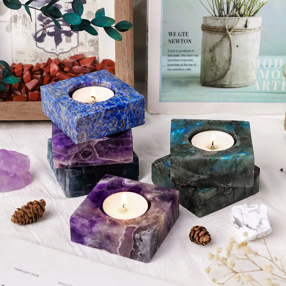 Portavelas de Cristal Natural en Bruto — Decoración de Altar