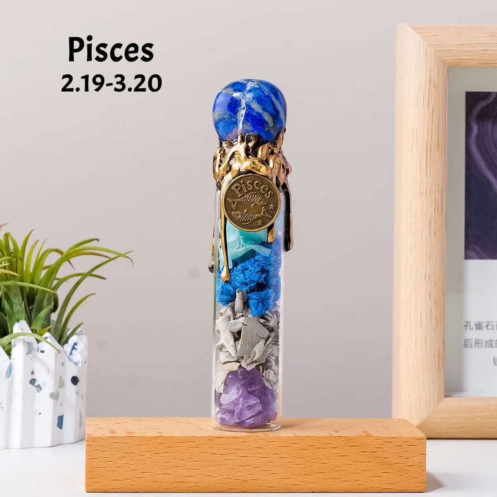 Frasco Zodiacal de Cristales Naturales — Amuleto de los 12 Signos